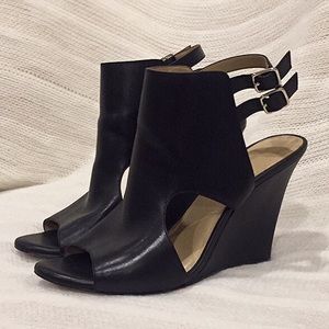 Black Leather Wedges